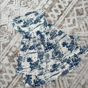 Blue and White Strapless Dress